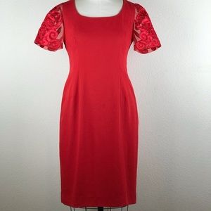 DONNA MORGAN Red Dress with Organza Sleeves Size10
